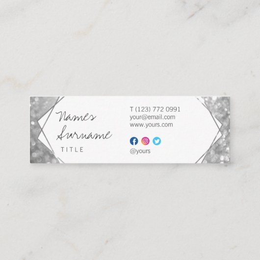 Trendy Glitter Jewel Mini Silver Visitekaartje (Achterkant)