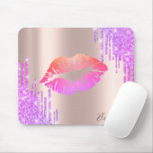 Trendy Glitter Lips Roos Gold Glitter Drivers Muismat (Met muis)