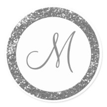 Trendy Glitter Monogram Stickers: Silver Grey