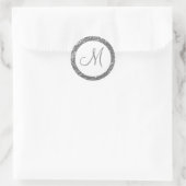 Trendy Glitter Monogram Stickers: Silver Grey Ronde Sticker (Tas)