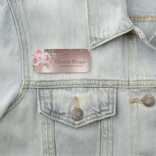 Trendy Glitter Ombre Roos Gold, Rozen Naamplaatje (In situ)