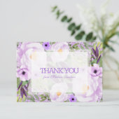 Trendy Glitter Paarse Floral Sweet 16 Dank u wel Bedankkaart (Staand voorkant)