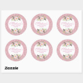 Trendy Glitter Pink Floral Sweet 16 Ronde Sticker (Vel)