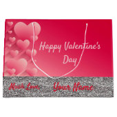 Trendy Glitter Pink Hearts Valentijn Name Gift Bag Groot Cadeauzakje (Voorkant)