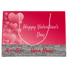 Trendy Glitter Pink Hearts Valentijn Name Gift Bag Groot Cadeauzakje