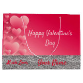 Trendy Glitter Pink Hearts Valentijn Name Gift Bag Groot Cadeauzakje (Achterkant)