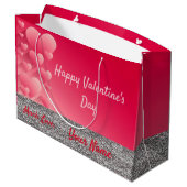 Trendy Glitter Pink Hearts Valentijn Name Gift Bag Groot Cadeauzakje (Achterkant Gekanteld)