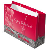 Trendy Glitter Pink Hearts Valentijn Name Gift Bag Groot Cadeauzakje (Voorkant Gekanteld)