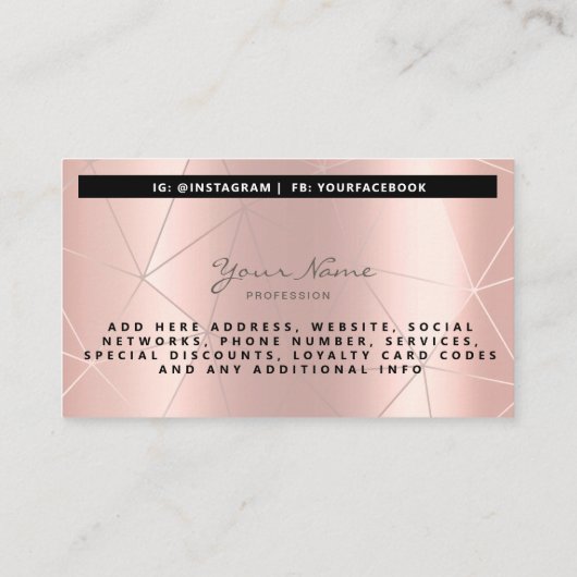 Trendy Glitter Roos Gold Drivers Geometrische Mati Visitekaartje (Achterkant)