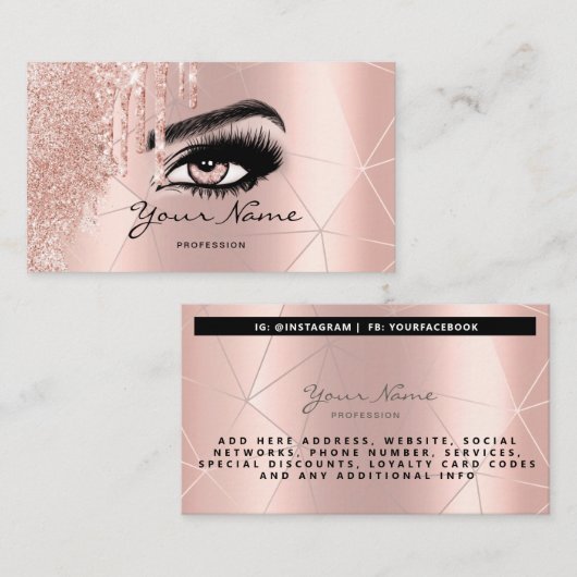 Trendy Glitter Roos Gold Drivers Geometrische Mati Visitekaartje (Voorkant / Achterkant)