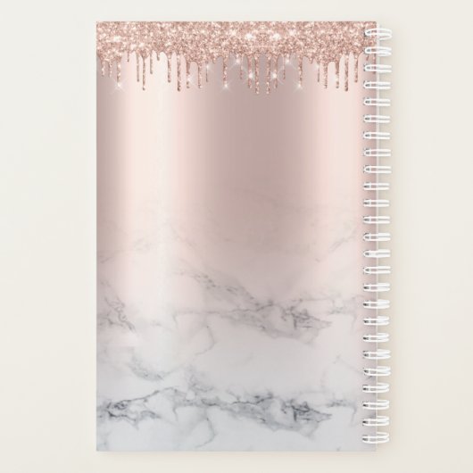 Trendy Glitter Roos gold druppelt marmer script Planner (Achterkant)