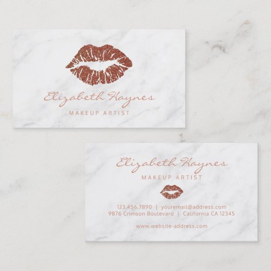 Trendy Glitter Roos Gold Lips Marble Makeup Artist Visitekaartje (Voorkant / Achterkant)