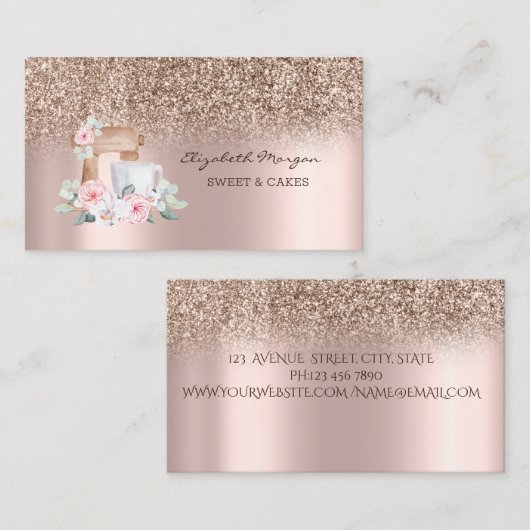 Trendy Glitter Roos Gold Mixer Floral Visitekaartje (Voorkant / Achterkant)