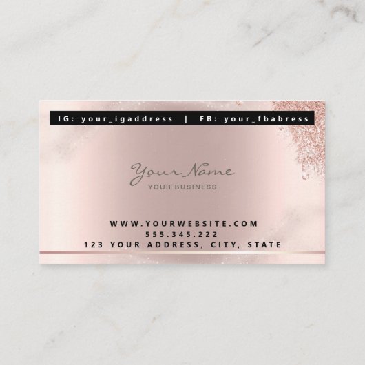 Trendy Glitter Roos gouddruppels Lashes script Visitekaartje (Achterkant)