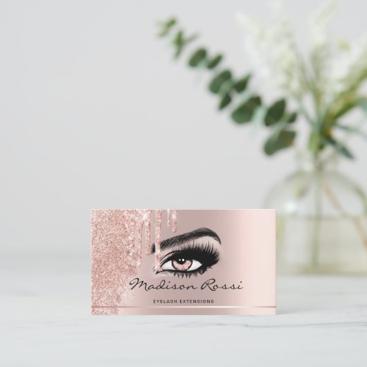 Trendy Glitter Roos gouddruppels Visitekaartje (Staand voorkant)