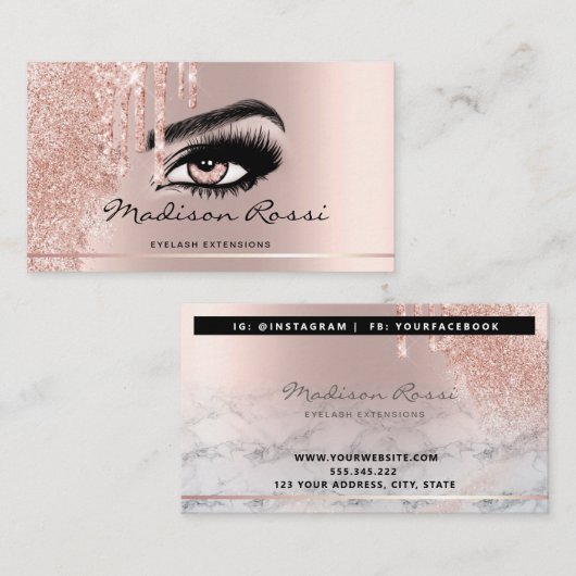 Trendy Glitter Roos gouddruppels Visitekaartje (Voorkant / Achterkant)