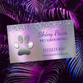 Trendy Glitter Shimmer Dog Paw Grooming Service Visitekaartje