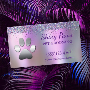 Trendy Glitter Shimmer Dog Paw Grooming Service Visitekaartje