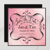 Trendy Glitter Shimmer sparen de Datum | roze zwar Save The Date (Voorkant / Achterkant)
