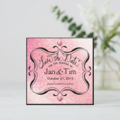 Trendy Glitter Shimmer sparen de Datum | roze zwar Save The Date (Staand voorkant)