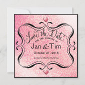 Trendy Glitter Shimmer sparen de Datum | roze zwar Save The Date (Voorkant)