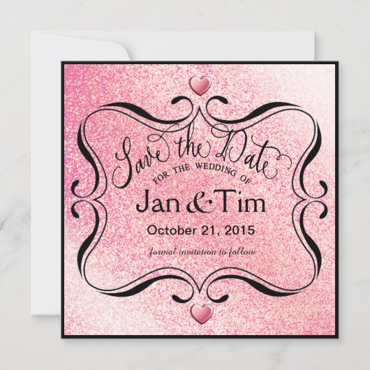 Trendy Glitter Shimmer sparen de Datum | roze zwar Save The Date (Voorkant)