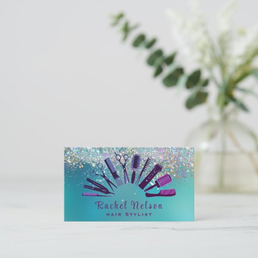 Trendy Glitter Sparkle Hair stylist Salon Tools Visitekaartje (Staand voorkant)
