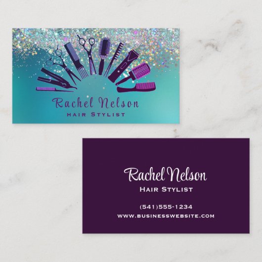 Trendy Glitter Sparkle Hair stylist Salon Tools Visitekaartje (Voorkant / Achterkant)