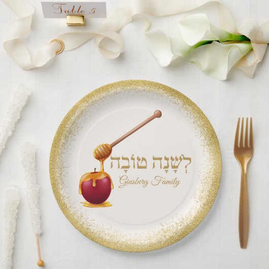 Trendy Glittery Gold Apple Rosh Hashanah Papieren Bordje (Huwelijk)