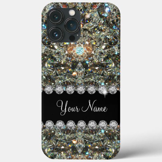 Trendy Glitzy Faux Bling Jewels Monogram Case-Mate iPhone Case (Achterkant)