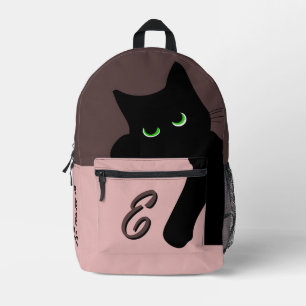 Trendy glurende zwarte kat monogram bedrukte rugzak