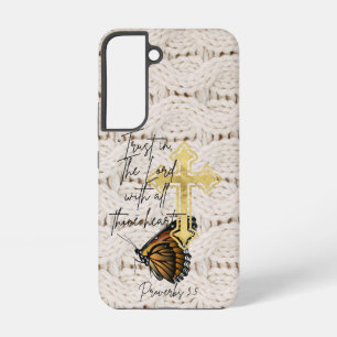 Trendy Goddelijke Breiwerk Bruine Vlinder Kruis  Samsung Galaxy Hoesje