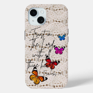 Trendy Goddelijke Witte Gebreide Regenboog Vlinder iPhone 15 Case