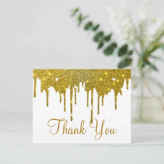 Trendy goedkope gouden glitter wit dank u briefkaart (Staand voorkant)