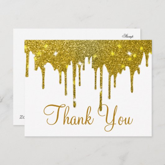Trendy goedkope gouden glitter wit dank u briefkaart (Voorkant / Achterkant)