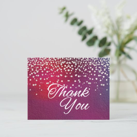 Trendy goedkope witte glitter zwart dank u briefkaart (Staand voorkant)