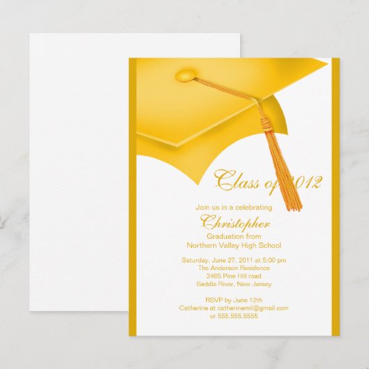 Trendy Gold Afstudeerder Pet Graduation Party Invi Uitnodiging Briefkaart (Voorkant / Achterkant)