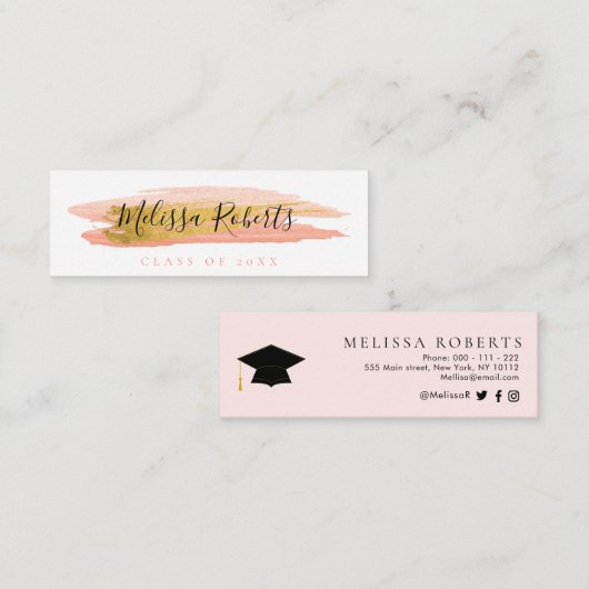 trendy gold and roze afstuderen name insert card mini visitekaartje (Voorkant / Achterkant)