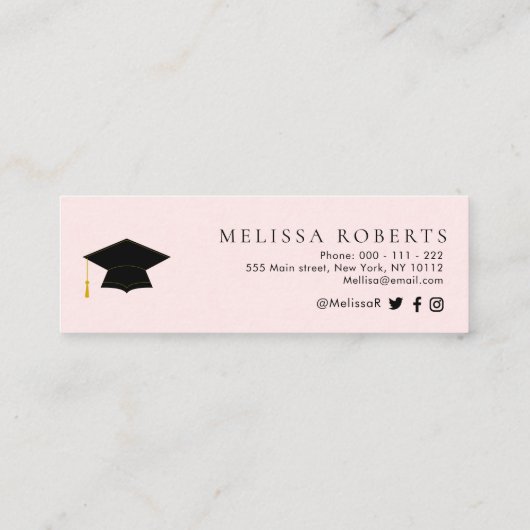 trendy gold and roze afstuderen name insert card mini visitekaartje (Achterkant)