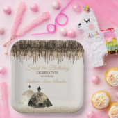 Trendy Gold Ball Gown Sweet 16 Birthday Spark Drip Papieren Bordje (Feest)