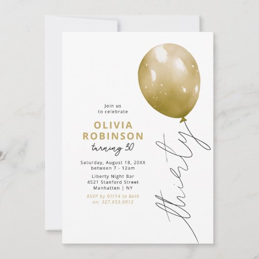 Trendy Gold Balloon 30th Birthday Kaart (Voorkant)