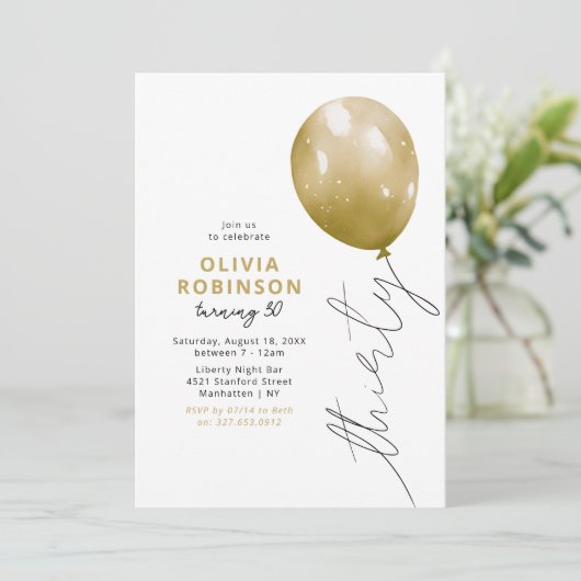 Trendy Gold Balloon 30th Birthday Kaart (Staand voorkant)
