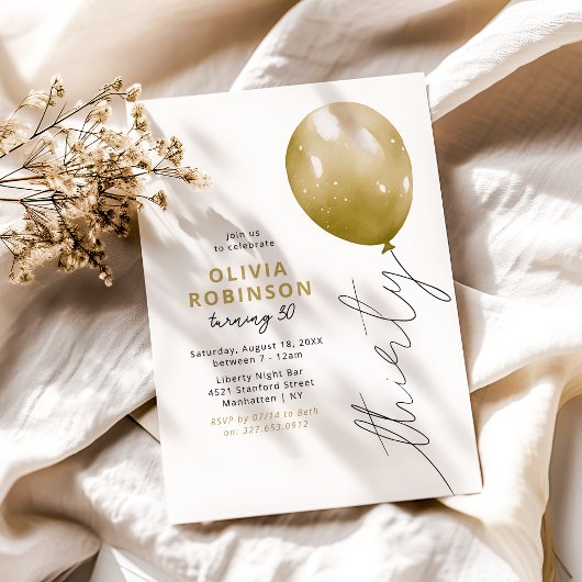 Trendy Gold Balloon 30th Birthday Kaart