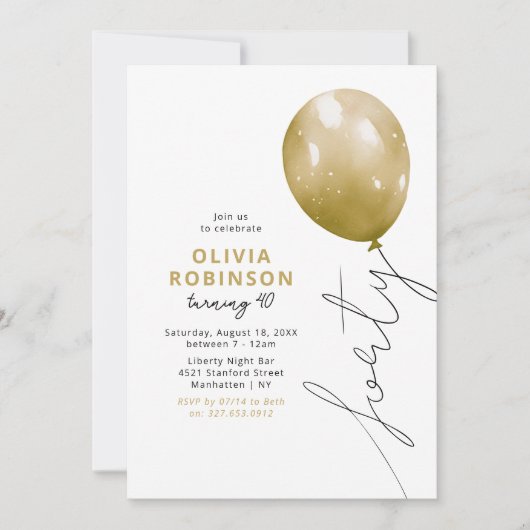 Trendy Gold Balloon 40th Birthday Kaart (Voorkant)