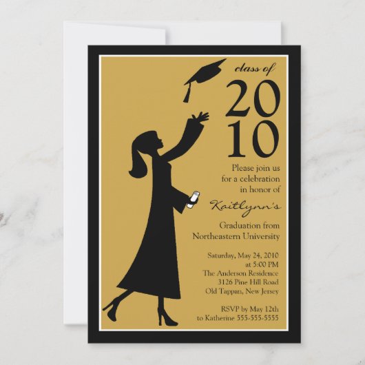 Trendy Gold & Black Afstuderen Invitation Kaart (Voorkant)