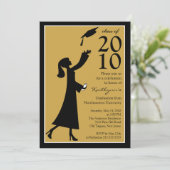 Trendy Gold & Black Afstuderen Invitation Kaart (Staand voorkant)