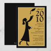 Trendy Gold & Black Afstuderen Invitation Kaart (Voorkant / Achterkant)
