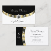 Trendy Gold Black en White Initialen en diamanten Visitekaartje (Voorkant / Achterkant)