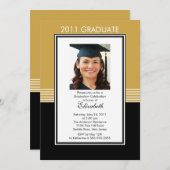 Trendy Gold & Black Photo Afstuderen Invitation Kaart (Voorkant / Achterkant)