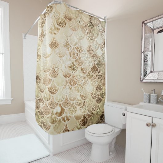 Trendy Gold Blush Ombre Glitter Mermaid Fish Scale Douchegordijn (In situ)